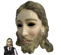 Wedhapy Jesus Mask Bearded Long Hair Jesus Costume Full Face Free Size Latex Mask Funny & Realistic Halloween for Cosplay, Role Play, Costume, Masquerade