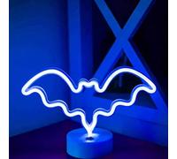Wedhapy Luz nocturna de neón en forma de murciélago lámpara de mesa LED alimentada por batería USB con base azul