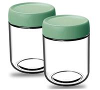 Wedhapy Tarro de Vidrio para Avena Nocturna 2 Unidades hermético con Tapa 500 ml. Tarro de Vidrio Transparente de Boca Ancha para Yogur 3.5 x 4.5 Pulgadas Color Verde.