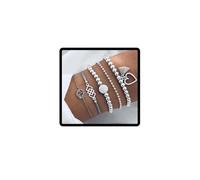 Wedity 5pcs multicapa lucky 8 pulseras mapa de la luna pingüino piña borla lotus angel wings accesorios de mano ajustables para mujeres y niñas (3A)