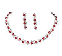 Wedity boda cristal collar pendientes conjunto novia gargantilla collares joyería de boda para mujeres y niñas (rojo)