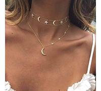 Wedity Boho multicapa estrella y luna collares oro cristal gargantilla collar media luna colgante collares joyería ajustable para mujeres y niñas