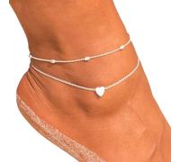 Wedity Boho tobilleras en forma de corazón con cuentas de melocotón corazón tobilleras pulseras accesorios de playa joyería de pie ajustable para mujeres niñas