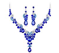Wedity Bride Wedding Crystal Collar Pendientes Set Floral Gargantilla Collares Joyería en forma de lágrima para mujeres y niñas (Azul)