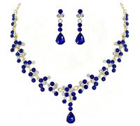 Wedity Collar de cristal de strass nupcial y set de pendientes, colgante de lágrima, regalo de accesorios de boda para mujeres (Azul)