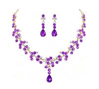 Wedity Collar de cristal de strass nupcial y set de pendientes, colgante de lágrima, regalo de accesorios de boda para mujeres (Púrpura)