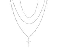 Wedity Collar de cruz de perlas, cadena con colgante de cruz en capas, collares simples y lindos para mujer, talla única, Zinc, Perla sintética