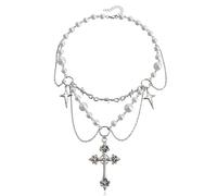 Wedity Collar gótico de perlas con cruz de cristal y estrellas, araña, serpiente, collar personalizado con colgante de hoja para Halloween, joyería para mujeres y niñas, talla única, Metal