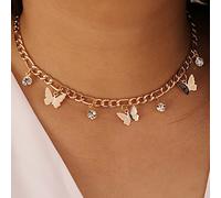 Wedity, collares con colgante de mariposa, collares con colgante de cristal de diamantes de imitación de moda dorada con cadena ajustable para mujeres y niñas