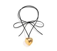Wedity Corazón Collar Chunky Puffy Corazón Choker Collar Ajustable Negro Terciopelo Grande Corazón Collares Joyas Regalos para Mujeres Niñas, Talla única, Metal, No es una piedra preciosa