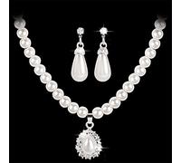 Wedity novia boda perla collar pendientes cristal boda gargantilla collares conjunto joyería para mujeres y niñas (B)