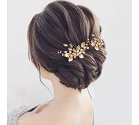 Wedity Novia Novia Rhinestone Tocado Oro Hecho a mano Nupcial Horquilla Cristal Perlas Horquillas Accesorios para el cabello para mujeres y niñas (paquete de 2)