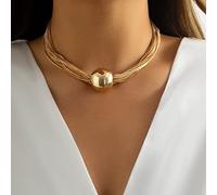 Wedity punk collares de varias capas pulseras de pulsera de collar de estrangulamiento geométrico esfera collar de cadena gruesa joyas para mujeres y niñas (Collar de oro)