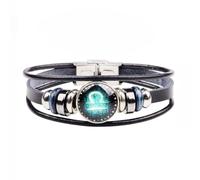 Wedity Retro Layered 12 Constellation Pulsera Pareja Estudiante Pulsera de cuero Constelación Accesorios de mano para mujeres y hombres (Libra)