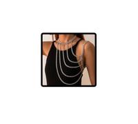 Wedity Sexy borla en forma de u, cadena corporal de un solo hombro, collar de cuello, accesorios corporales, joyas para mujeres y niñas (Plata)