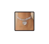 Wedity Tobilleras de corazón a corazón de cristal, pulseras de tobillo con corazón de amor, accesorios de verano para la playa, joyería para mujeres y niñas, talla única, Diamante de imitación Cristal