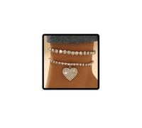 Wedity Tobilleras de cristal de doble capa, pulseras de tobillo brillantes para verano, playa, accesorios para pies, joyería para mujeres y niñas, talla única, Diamante de imitación Cristal