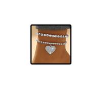 Wedity Tobilleras de cristal de doble capa, pulseras de tobillo brillantes para verano, playa, accesorios para pies, joyería para mujeres y niñas, talla única, Diamante de imitación Cristal