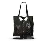 Wednesday Miércoles Varsity-Bolsa de la Compra Shopping Bag, Negro, 34 x 40 cm
