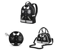 Wednesday Miércoles Varsity Casual - Mochila Casual + Monedero Cookie + Bolso Bowling Fashion