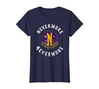 Wednesday Season 2 Nevermore 4 Evermore School Emblem Camiseta, Mujer, Azul Marino, XS
