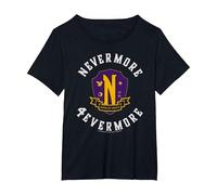 Wednesday Season 2 Nevermore 4 Evermore School Emblem Camiseta, Mujer Tallas Grandes, Negro, 1XL Grande