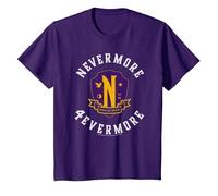 Wednesday Season 2 Nevermore 4 Evermore School Emblem Camiseta, Niños, Morado, 12 años