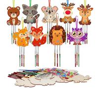 WEDNOK 9 Piezas Otoño Wind Chimes Craft Set Animal Craft Kids Wood Craft para Pintar con Erizo Búho Zorro Ardilla Sonido Chimes Creative Sets para Niñas Niño Otoño, 9Style