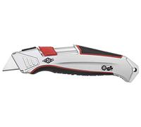 Wedo 078825 78825 Safety Cutter aluminio, cuchilla retráctil automática, cuerpo de aluminio , zona de agarre de goma,integrado Magazin, certificado GS/TÜV, incluye 1 hoja de repuesto, plata/negro/rojo