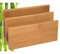 Wedo 61307 Soporte de carta de bambú, 2 compartimentos, dimensiones 14 x 6.2 x 9 cm, en una caja de regalo, marrón