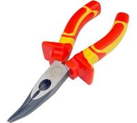 WEDO Alicates aislados VDE 1000 V, 15,2 cm, alicate de punta larga curva, con cuerpo de acero al cromo vanadio y mango antideslizante de doble material, dureza de la mandíbula HRC58-63