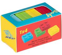 WEDO Bricky Eraser - Juego de 4-4 gomas de borrar en forma de bloque de construcción (rojo, azul, amarillo, verde), sin plástico, PVC, ftalatos ni látex, aprox. 2,5 x 2,5 x 1,3 cm