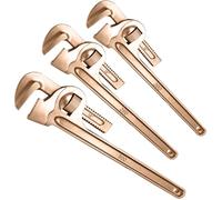 WEDO Juego de 3 llaves de tubo sin chispas, juego de llaves de fontanería rectas, llave de tubo ajustable, 8 pulgadas + 10 pulgadas + 12 pulgadas, cobre berilio, no magnético, forjado a troquel