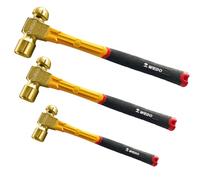 WEDO Juego de 3 martillos de bola de latón de 12 onzas + 16 onzas + 24 onzas, martillo de bola con mango de fibra de vidrio, latón, forjado a presión, resistente a la corrosión, estándar DIN