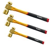 WEDO Juego de 3 martillos de bola de latón de 16 onzas + 24 onzas + 32 onzas, martillo de bola con mango de fibra de vidrio, latón, forjado a presión, resistente a la corrosión, estándar DIN
