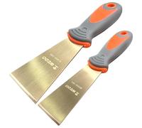 WEDO Juego de cuchillos de masilla sin chispas, 1-1/2 pulgadas + 2-1/2 pulgadas con raspador de seguridad rígido sin chispas, forjado, resistente a la corrosión, estándar DIN de bronce de aluminio