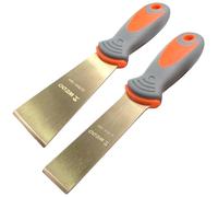 WEDO Juego de cuchillos de masilla sin chispas, 1 pulgada + 1-1/2 pulgadas con raspador de seguridad rígido sin chispas, forjado a troquel, resistente a la corrosión, estándar DIN de bronce de