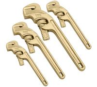 WEDO Juego de llaves de tubo compensadas sin chispas de 8 + 10 + 14 + 18 pulgadas, sin chispas, 45 grados, llave de fontanería ajustable, llave de tubo de extremo resistente, cobre berilio, no