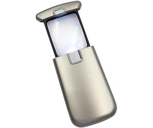 WEDO Lupa LED Lucina - Lupa de Bolsillo con 3 aumentos, luz y batería, Color Plateado