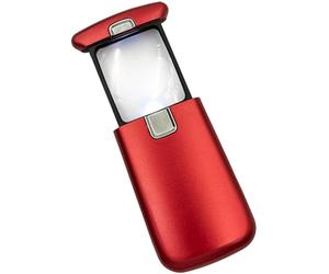 WEDO Lupa LED Lucina - Lupa de Bolsillo con 3 aumentos, luz y batería, Color Rojo