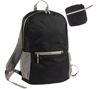 Wedo PACKTOGO Mochila plegable de nylon ligero e impermeable (12L), tirantes acolchados, cremalleras impermeables, enganche para trolley, portabotellas y bolsillo interior, negro