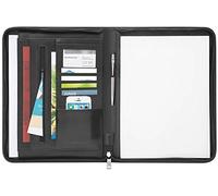 Wedo Reuniones de 5864301 carpeta Accento DIN A4 (piel sintética, cremallera, bolsillo exterior, varios compartimentos interiores goma Incluye Bloc de notas, color negro