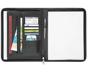 Wedo Reuniones de 5864301 carpeta Accento DIN A4 (piel sintética, cremallera, bolsillo exterior, varios compartimentos interiores goma Incluye Bloc de notas, color negro