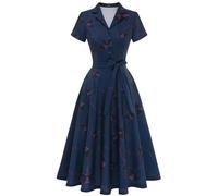 WedTrend Vestido de cóctel elegante para boda, vestido de noche vintage, línea A, con cuello en V, vestido midi para mujer, vestido de graduación, S