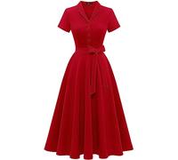 WedTrend Vestido de cóctel elegante para boda, vestido de noche vintage, línea A, con cuello en V, vestido midi para mujer, vestido de graduación, rosso, XXL