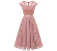 Wedtrend Vestido de cóctel para mujer, vestido de noche elegante para boda, elegante vestido acampanado con volantes, Rubor, L