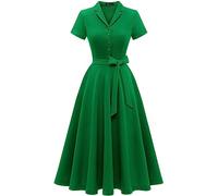 Wedtrend Vestido de cóctel vintage para mujer, línea A, midi largo, cuello en V, vestido de noche, elegante vestido informal, verde, S