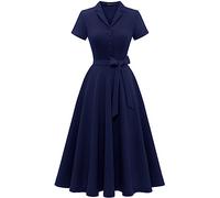 Wedtrend Vestido de cóctel vintage para mujer, línea A, midi largo, cuello en V, vestido de noche, elegante vestido informal, azul marino, XL
