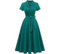 Wedtrend Vestido de cóctel vintage para mujer, línea A, midi largo, cuello en V, vestido de noche, elegante vestido informal, turquesa, L