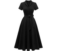 Wedtrend Vestido de cóctel vintage para mujer, línea A, midi largo, cuello en V, vestido de noche, elegante vestido informal, Negro , L